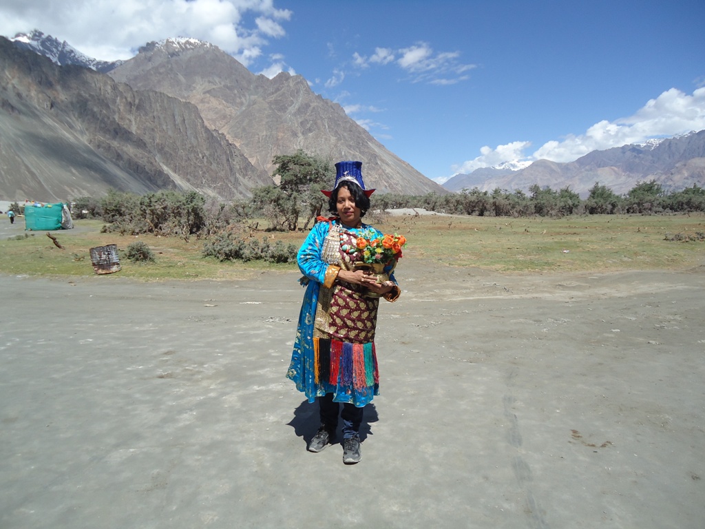 Tourist-Wearing-Local-Costumes-At-Hunder-Desert-In-Nubra-Valley-Ladakh-India